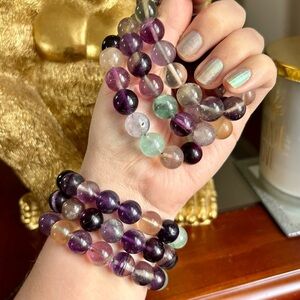 Multi-Color Fluorite 12mm Beaded Stretch Bracelet - priced per bracelet
